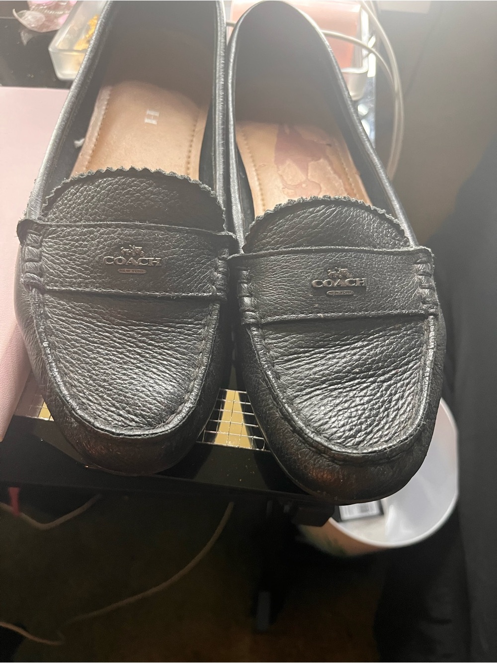 COACH Black Pebble Leather Women’s Slip-On Loafers